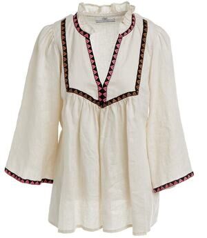Devotion Twins Valtos Shirt Top 100% Linen Blouse Wide Sleeve Embroidered S Boho